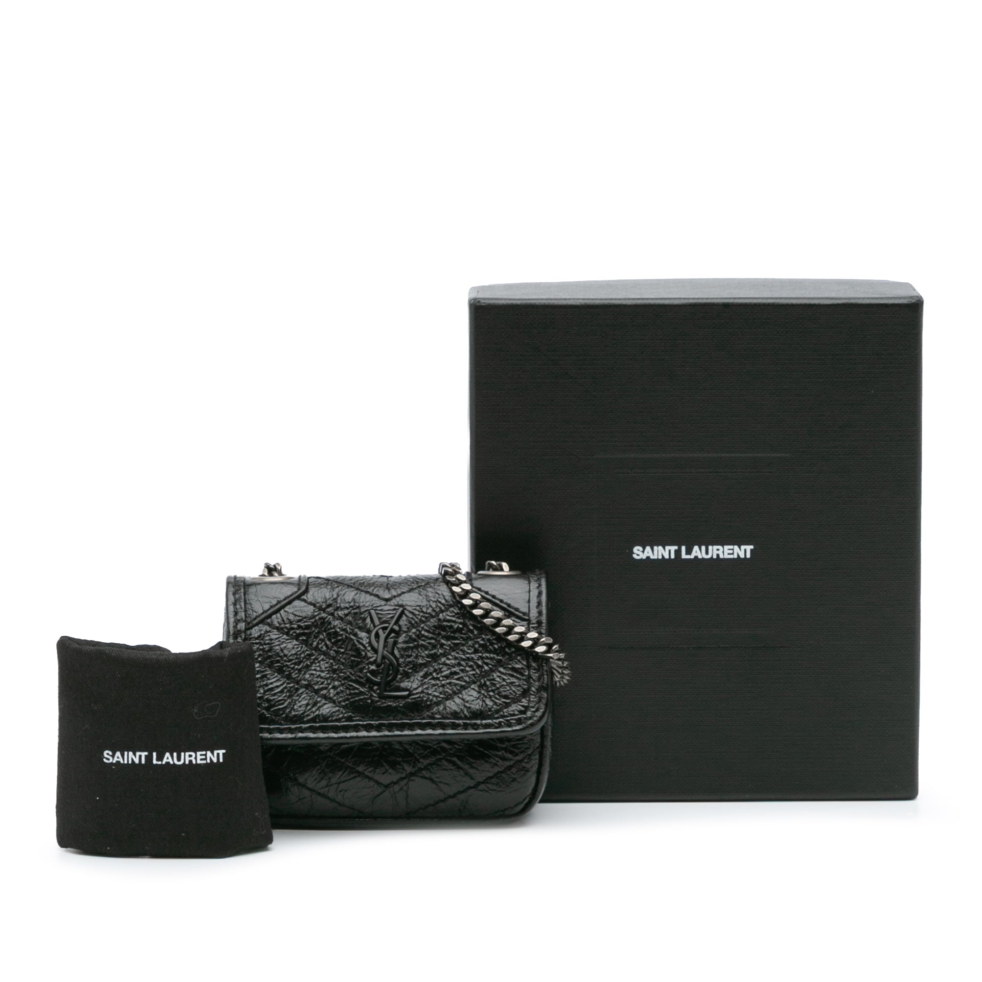 Saint Laurent | Pre-Owned Micro Crinkled Leather Niki Airpods Case with Chain | Black