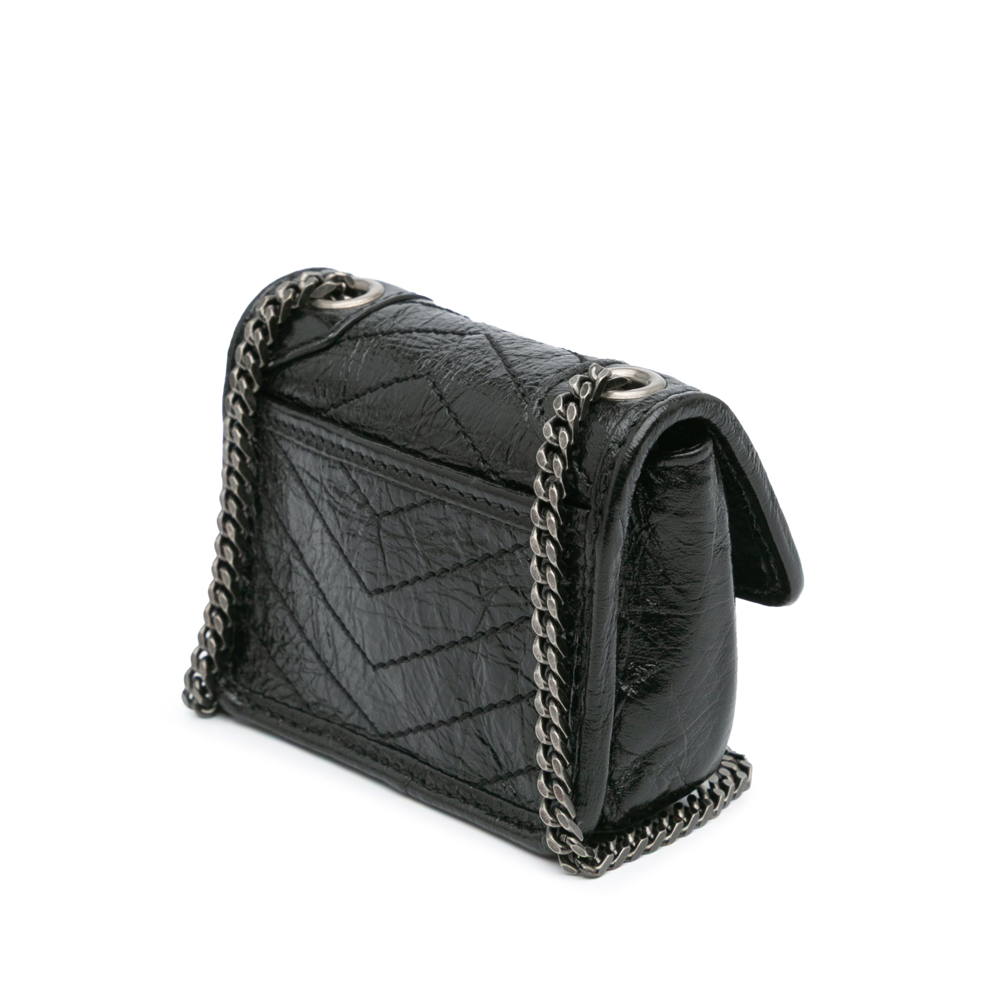 Saint Laurent | Pre-Owned Micro Crinkled Leather Niki Airpods Case with Chain | Black