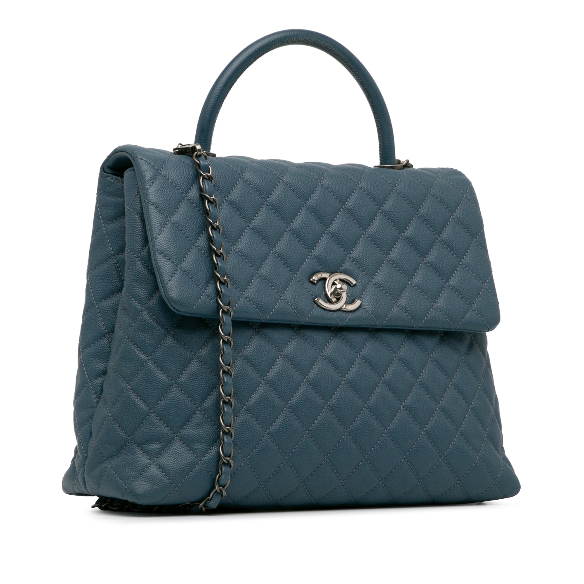 Chanel | Pre-Owned Large Caviar Coco Top Handle Bag - II | Blue/Navy