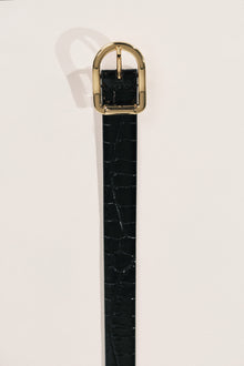 Mija Tip Belt | Black Croco & Gold