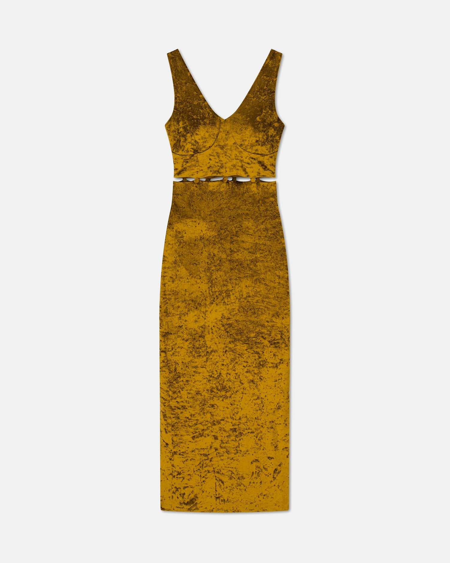 Womens | Delvine Cutaway-Detail Dress | Curry Crushed Velvet