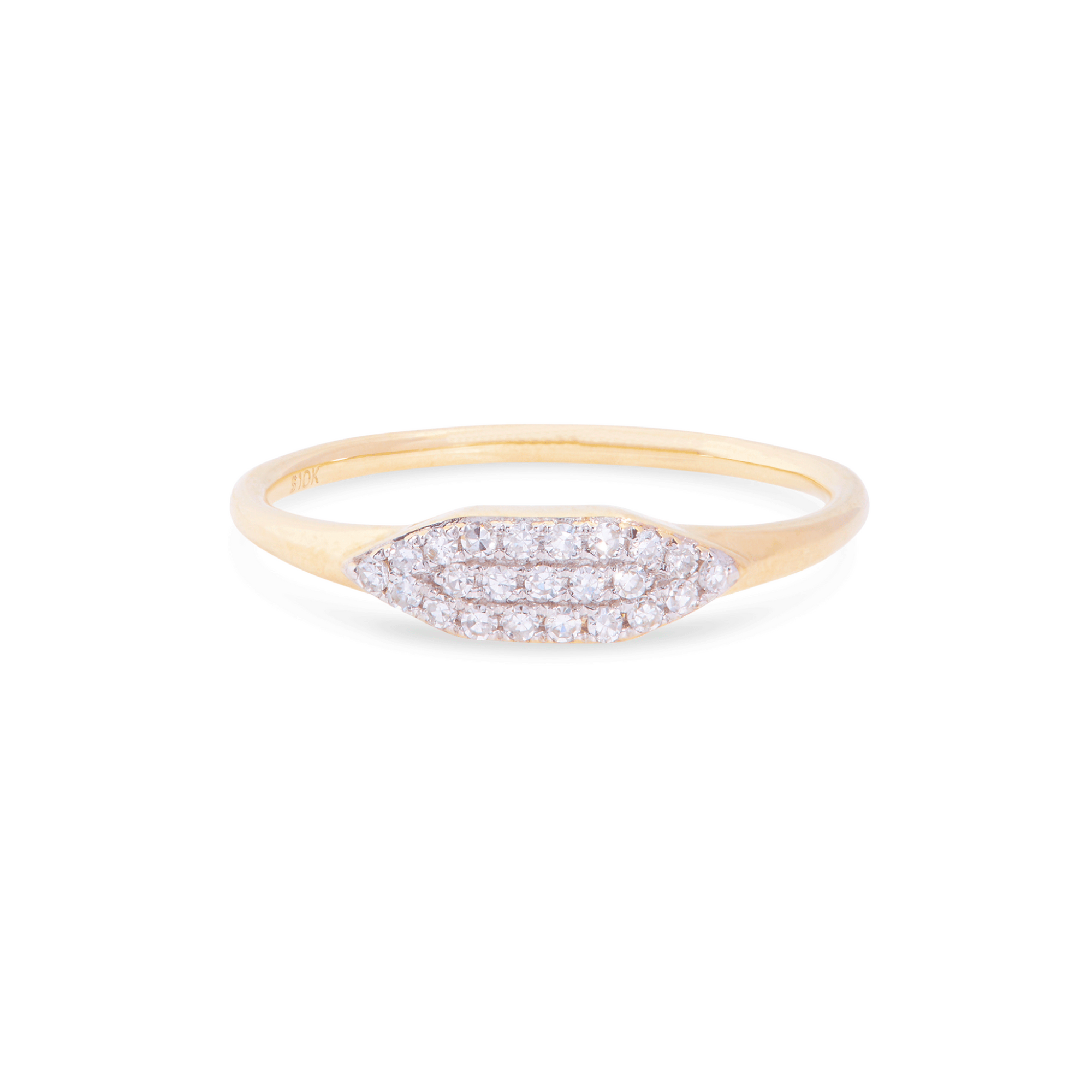 Teeny Diamond Line Signet Ring | 10K Yellow Gold