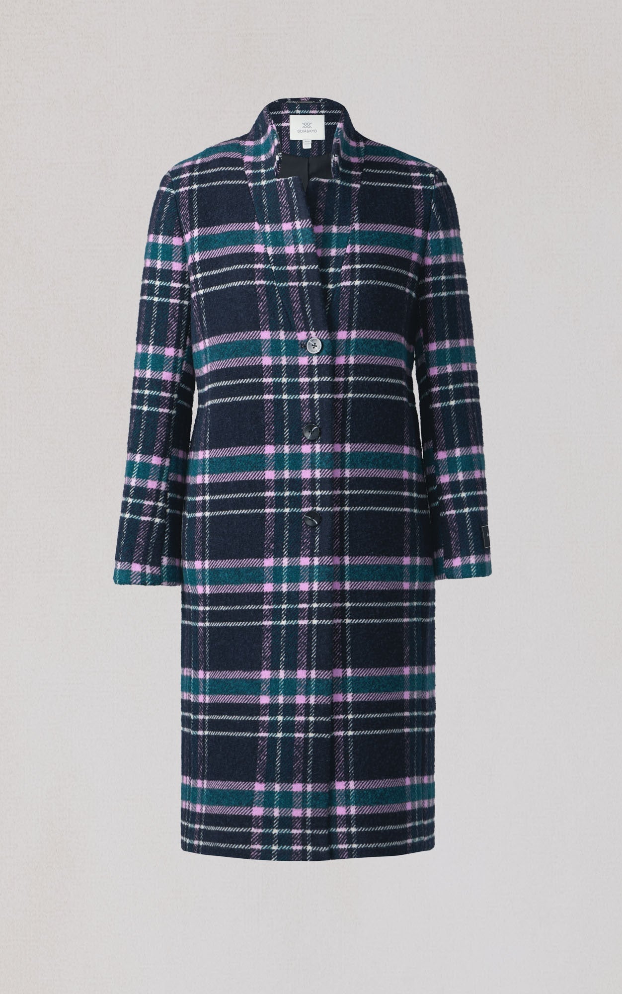 Diane-C Plaid Midi Coat In Wool | Indigo Multi