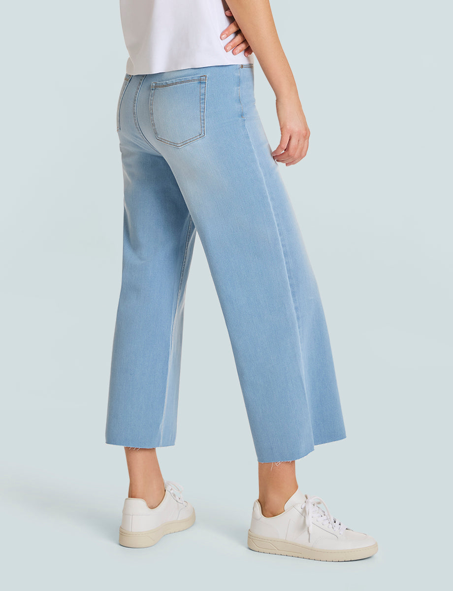 Do It All Denim High-Rise Cropped Wide Leg::Washed Indigo::Back