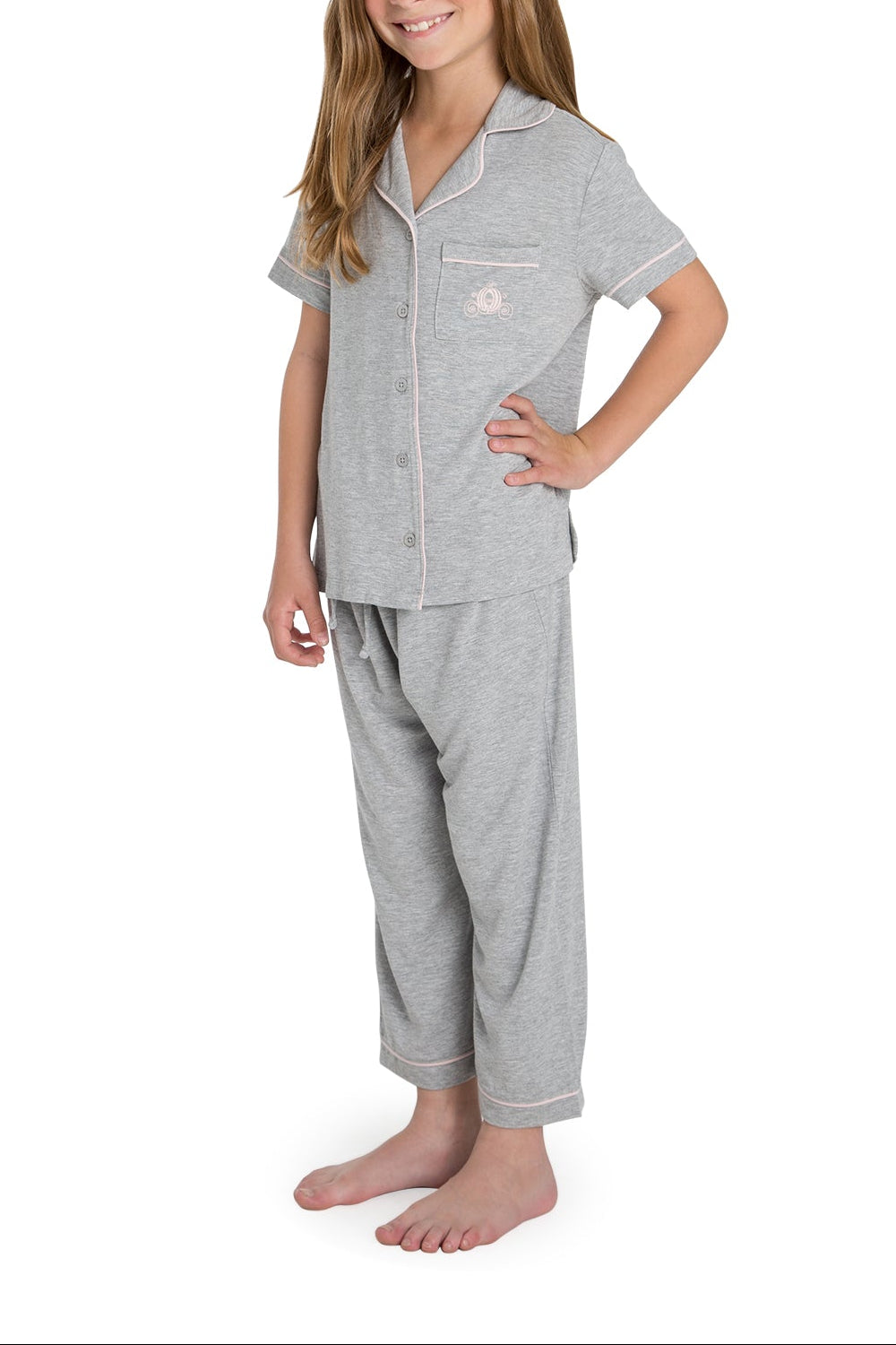 Youth | Malibu Collection Disney Princess Piped Loungewear Set | Heather Gray