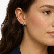 Round Stud Earrings | 14K Yellow Gold | 1/10 Carat Lab Grown Diamond/Black Tahitian Pearl | 9mm - 10mm | G-SI