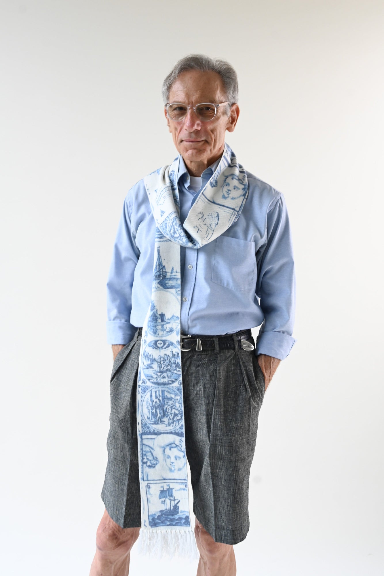 Delft Knit Scarf | White & Blue