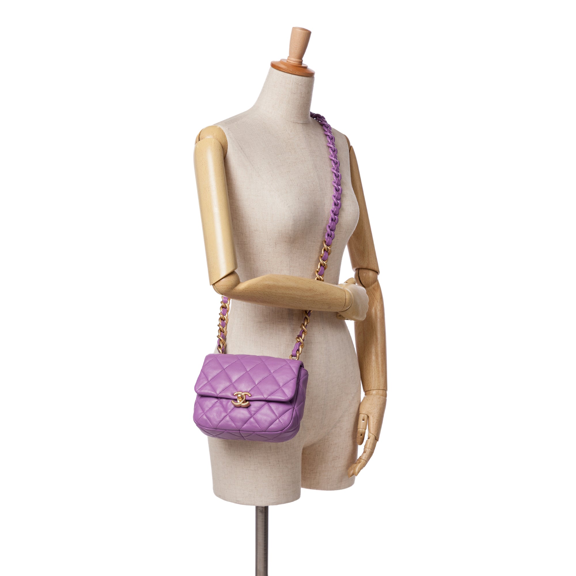 Chanel | Pre-Owned Mini Quilted Lambskin Candy Golden Chain Flap | Purple