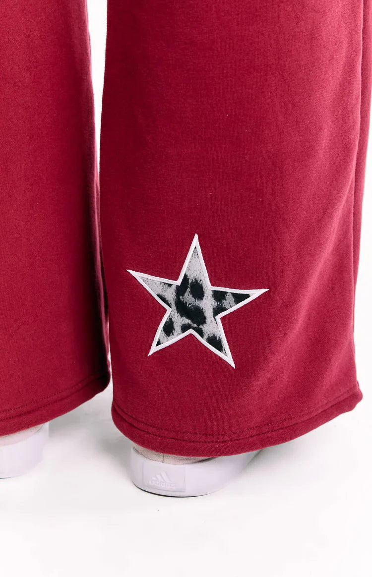 Dania Leopard Star Track Pants | Burgundy