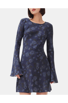 Dark Blue Floral Printed Mini Dress | Peacoat