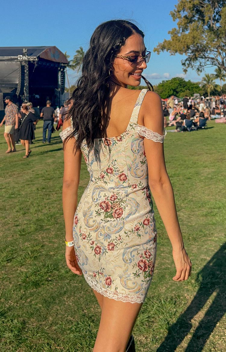 Daydreaming Tapestry Mini Dress | Beige