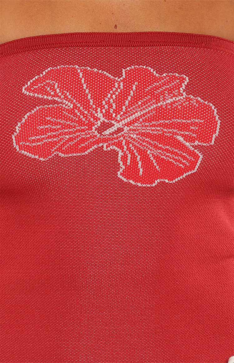 Deja Knit Hibiscus Strapless Tube Top | Red
