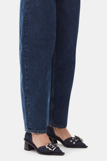 Denim Feminine Buckle Open Cut Pumps | Dark Navy