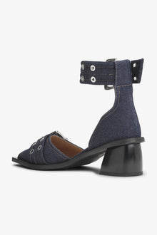 Denim Feminine Buckle Open Cut Pumps | Dark Navy