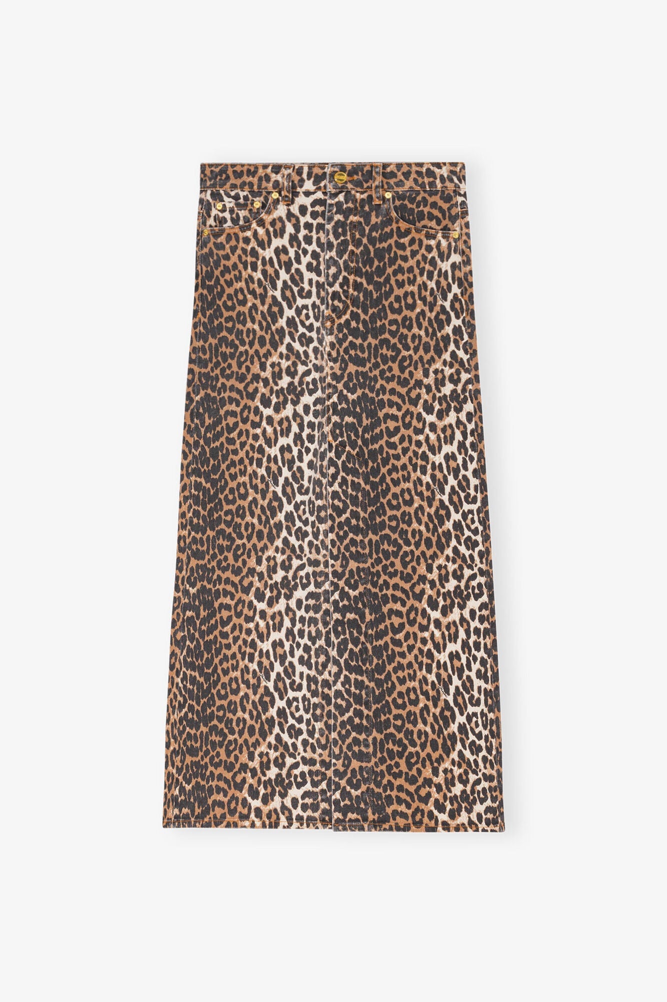 Denim Maxi Slit Skirt | Leopard