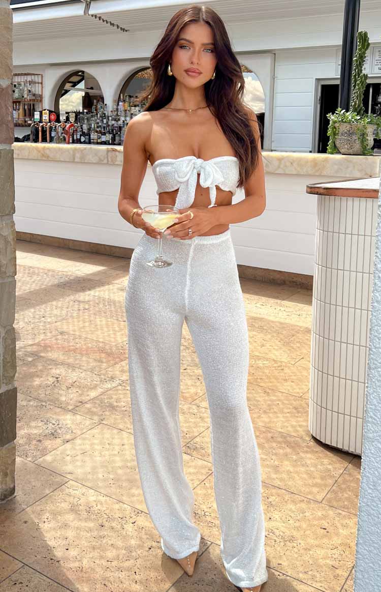 Disco Sequin Knit Pants | White