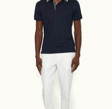 Dominic Stripe Classic Fit Border Stripe Polo Shirt | Night Iris
