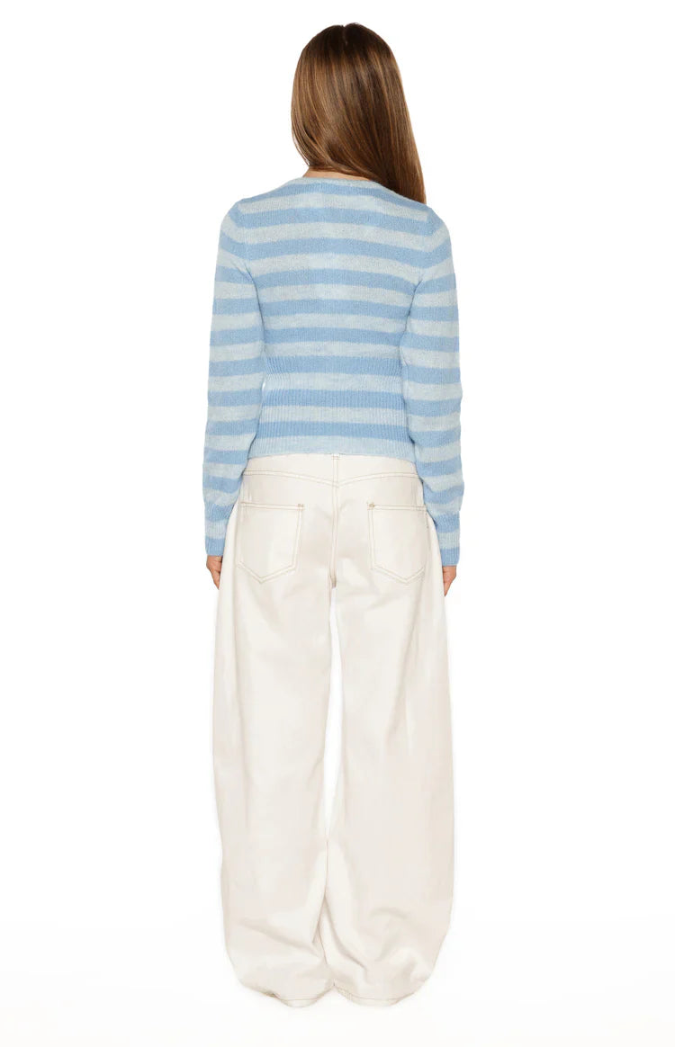 Dori Zip Stripe Knit Sweater | Blue