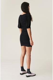 Dotted Mesh Ruched Mini Dress | Black