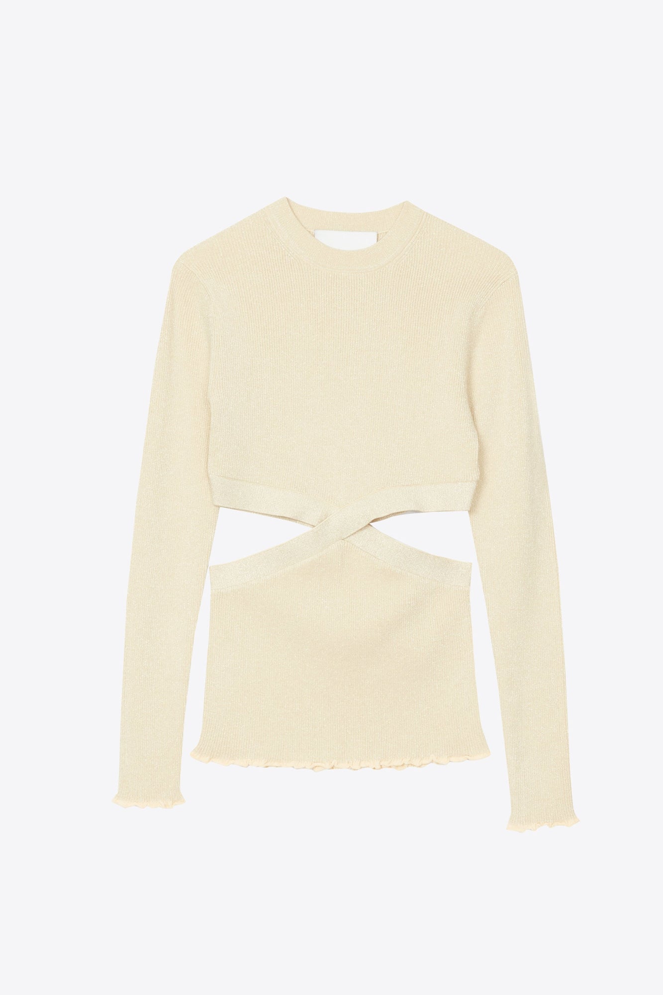 Marled Lurex Crossover Cut Out Pullover | Butter/Champagne