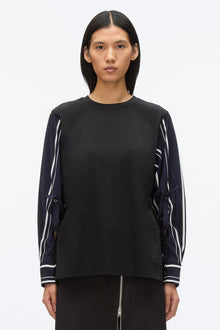 Long Sleeve Tee with Stripe Shirting Sleeves | Black/Midnight