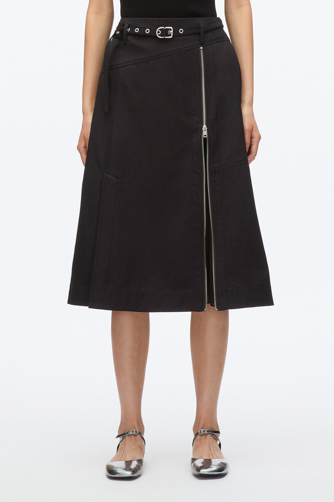 Utility Skirt with Zip Chiffon Godet | Black