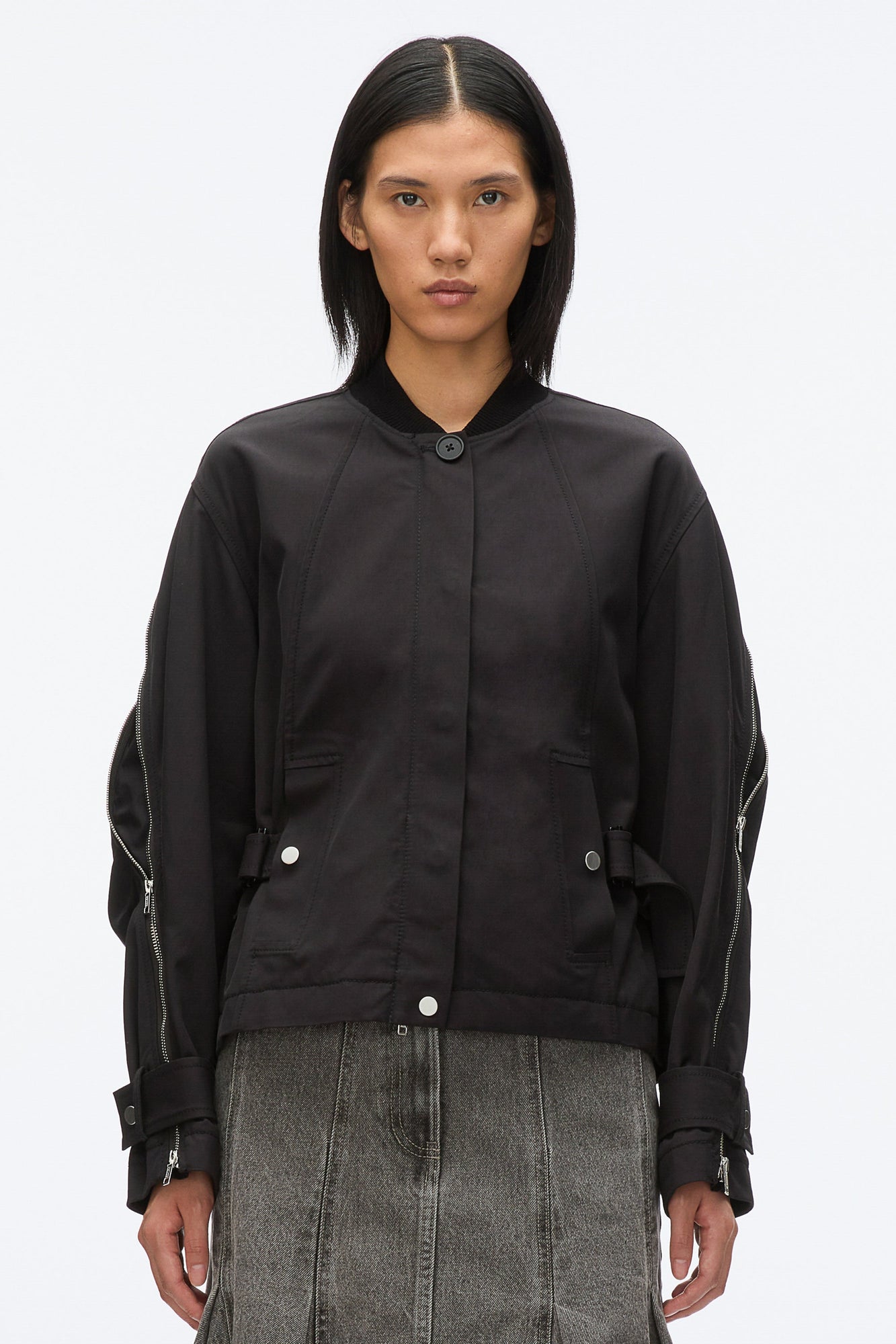 Zip Cocoon Back Bomber Jacket | Black
