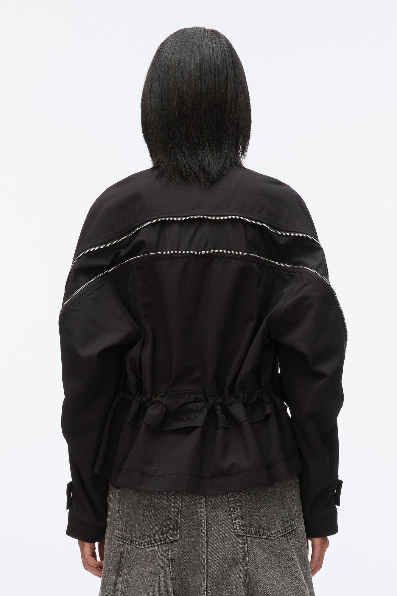 Zip Cocoon Back Bomber Jacket | Black