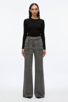 Cargo Wide Leg Belted Jeans | Washed Grey