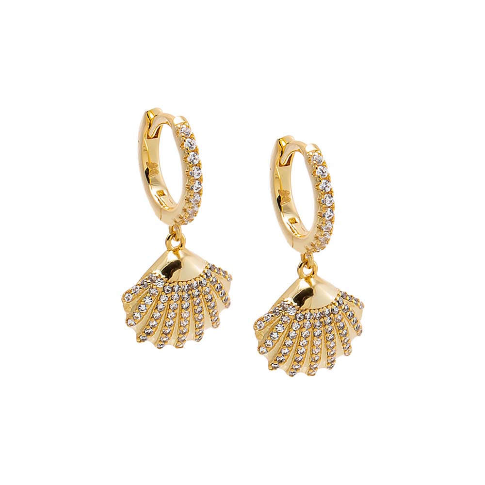 Gold Pav√© Seashell Huggie Earring - Adina's Jewels