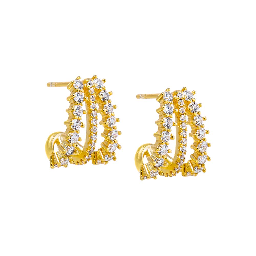 Gold CZ & Pave Triple Cage Stud Earring - Adina's Jewels