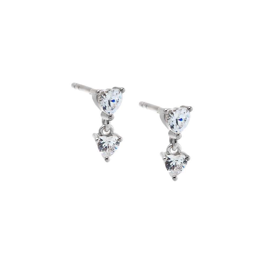 Silver CZ Double Heart Stud Earring - Adina's Jewels
