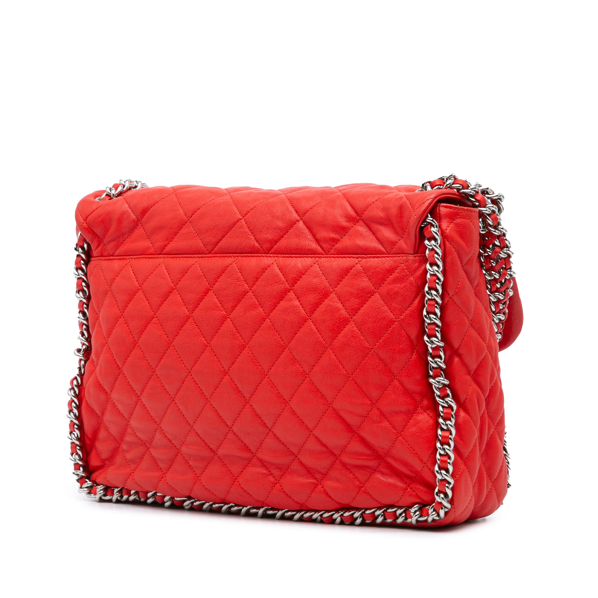 Chanel | Pre-Owned Maxi Washed Lambskin Chain Around Flap | Red