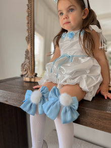 Lana Ruffle Socks with Poms and Bows  | Blue