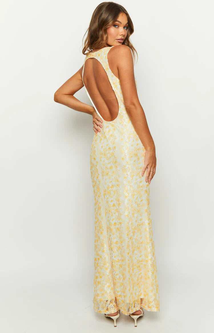 Farida Lace Maxi Dress | Yellow