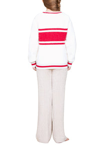 Kids | CozyChic Cotton Apres Pullover | Cream/Americana Red