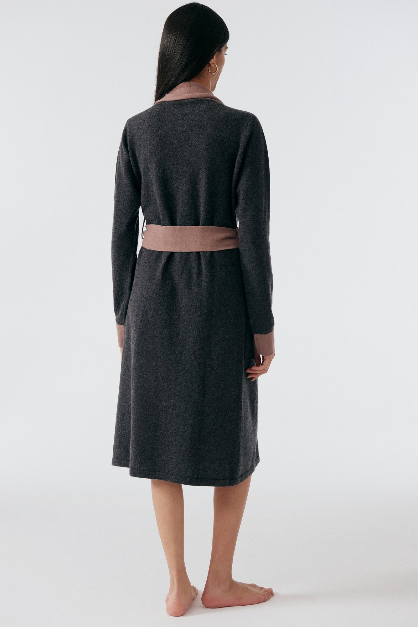 Cashmere Robe | Charcoal/Mauve