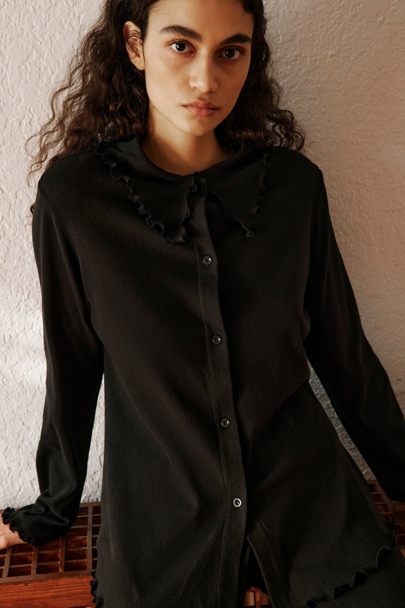 Pointelle Shirt Top | Black