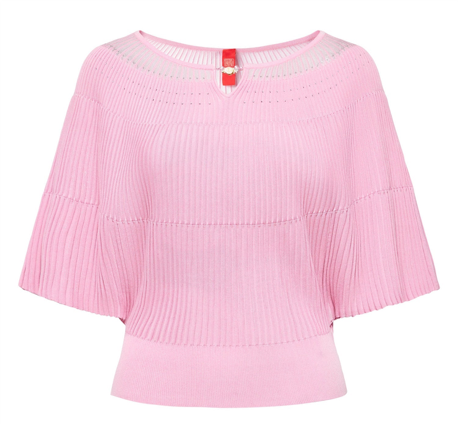 Textured Short-Sleeve Knit Sweater | Pink