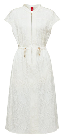 Acetate Jacquard Waist-Defining Dress | White