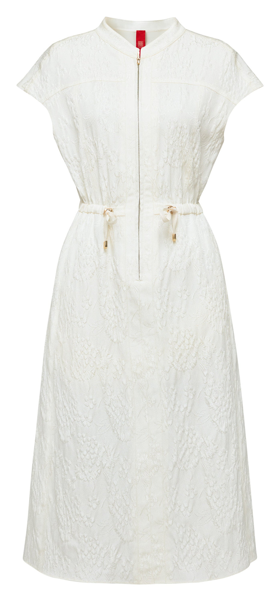 Acetate Jacquard Waist-Defining Dress | White