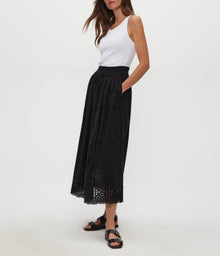 Grace Eyelet Midi Skirt | Black