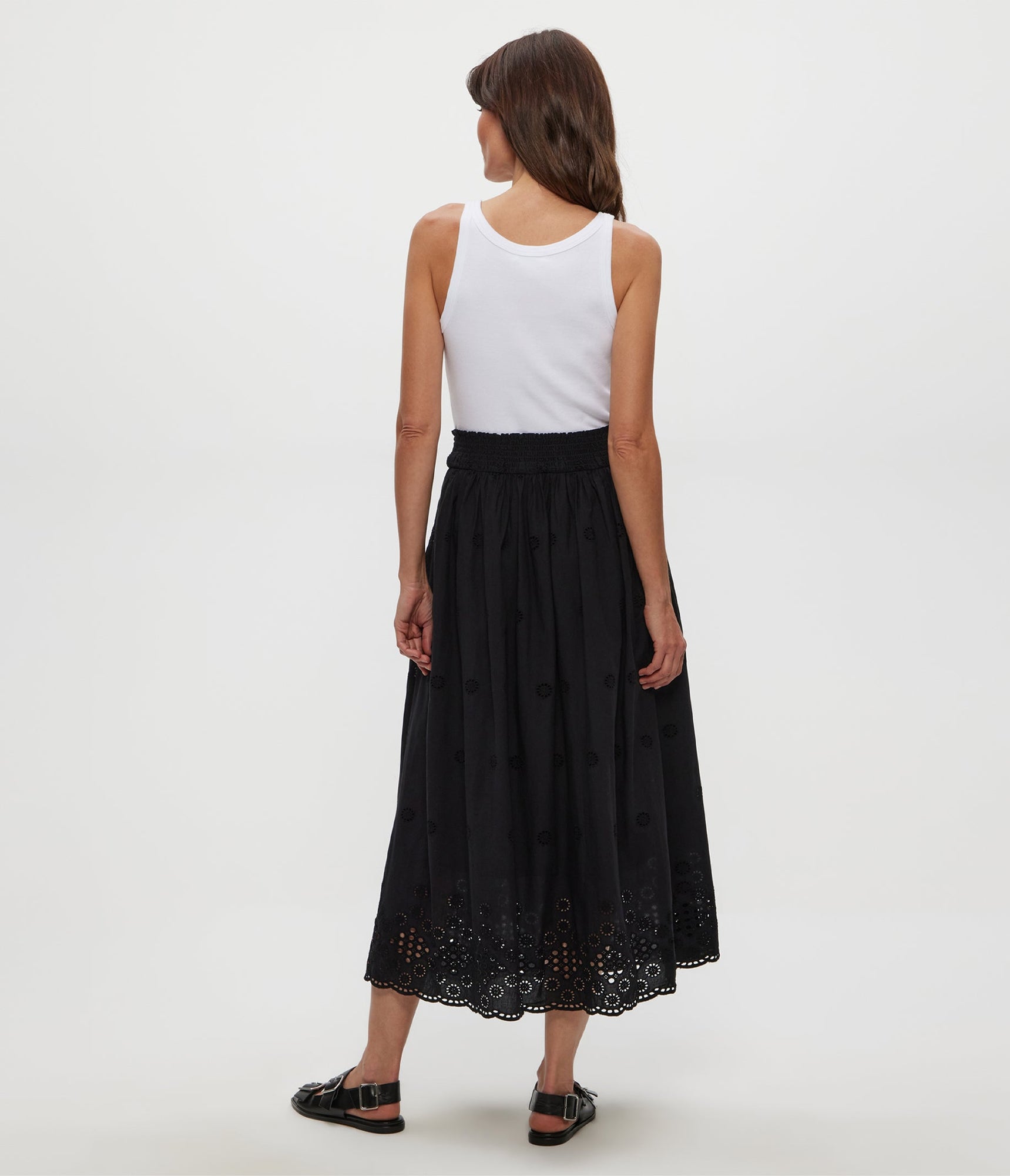 Grace Eyelet Midi Skirt | Black