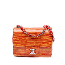 Chanel | Pre-Owned Mini Square Classic Patent Striped Single Flap | Orange