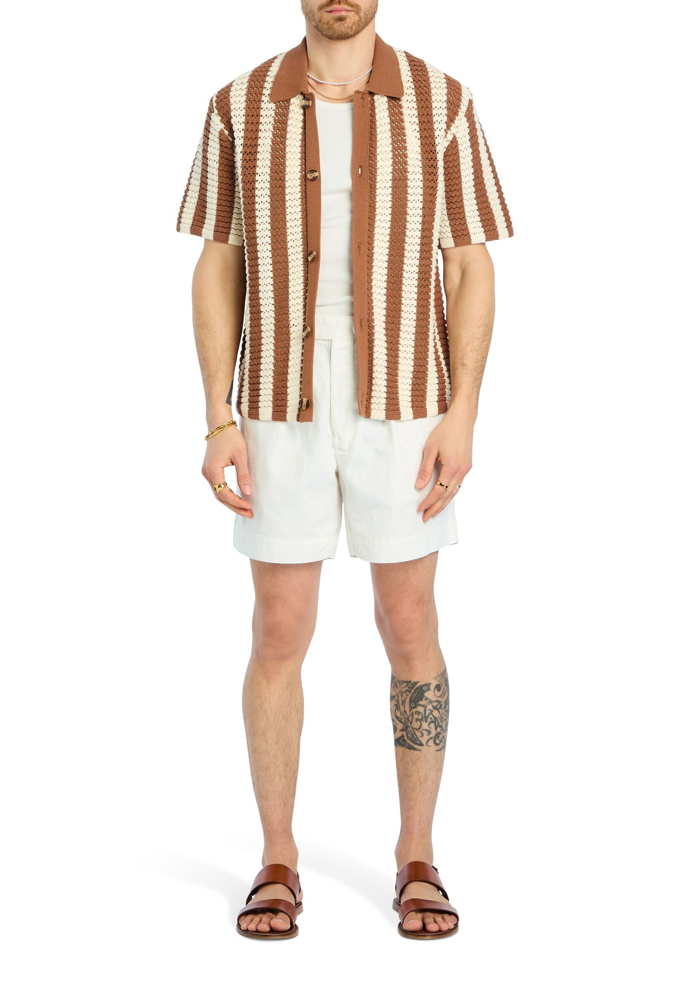 Men | Maximus Crochet Button Down | Terracotta/Eggshell