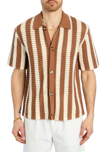Men | Maximus Crochet Button Down | Terracotta/Eggshell