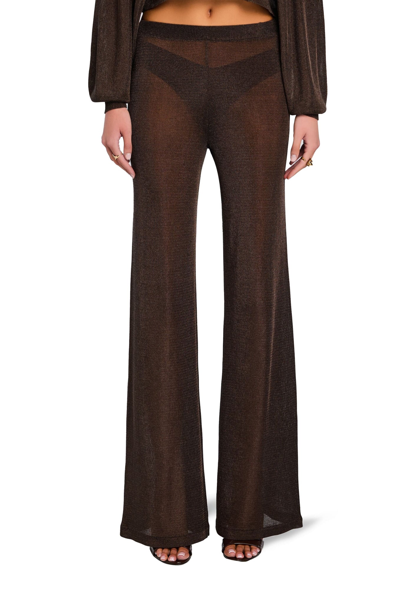Women | Sheldon Metallic Knit Pant | Slate Brown