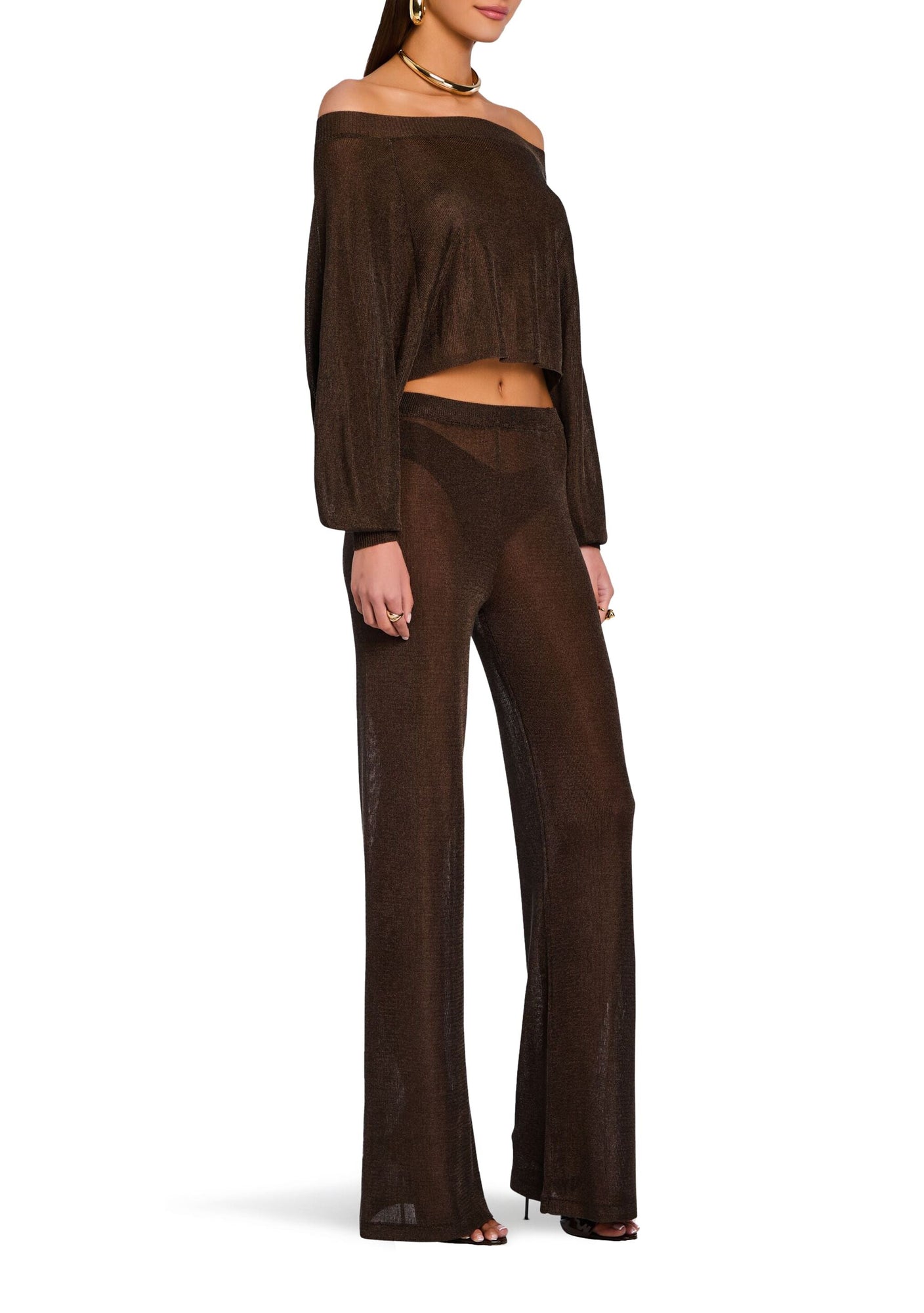 Women | Sheldon Metallic Knit Pant | Slate Brown