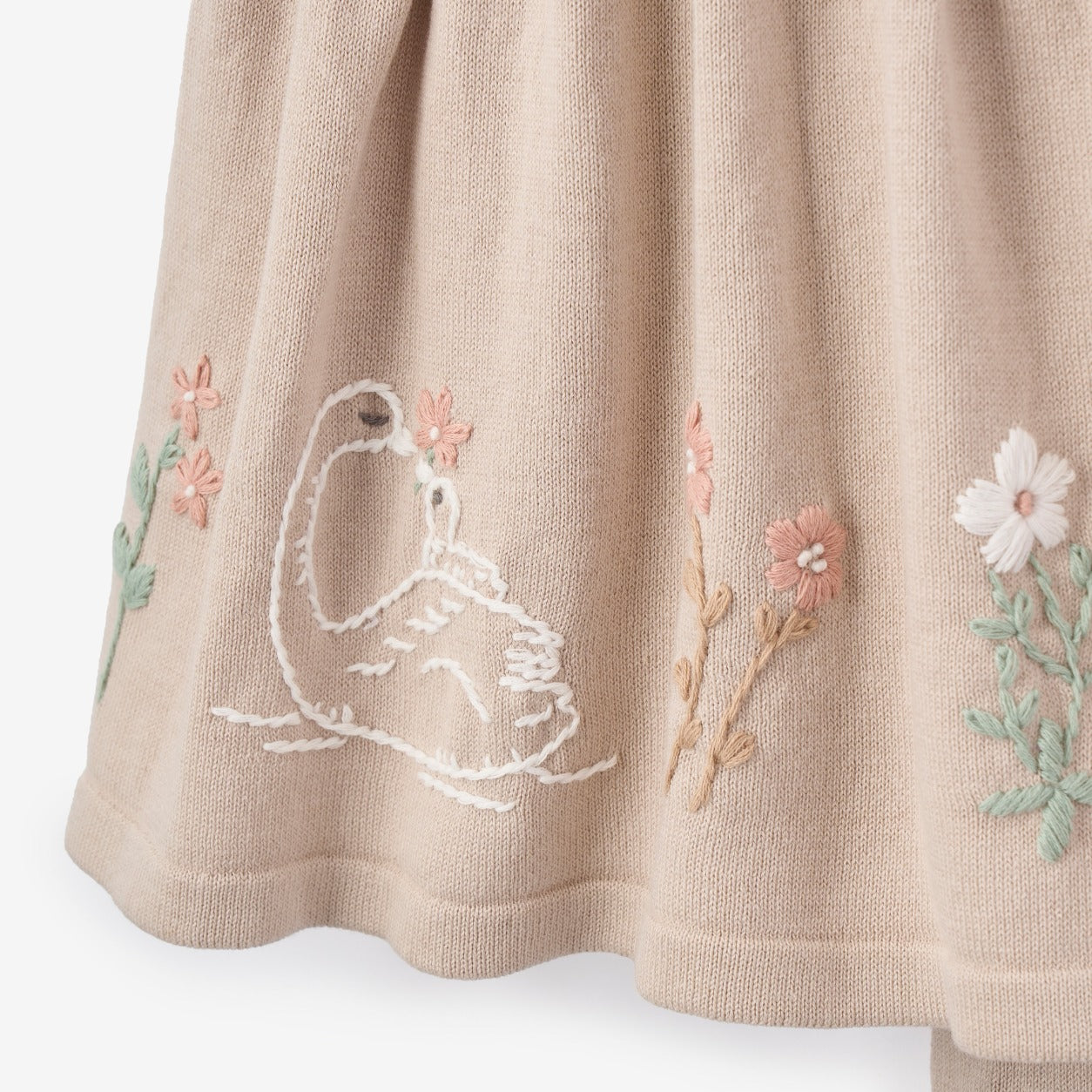 Girls | Embroidered Floral Cotton Knit Dress | Pink