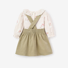 Girls | Magical Mouse Cameo Stripe Mini Cord Top +  Pinafore Dress Set | Sage
